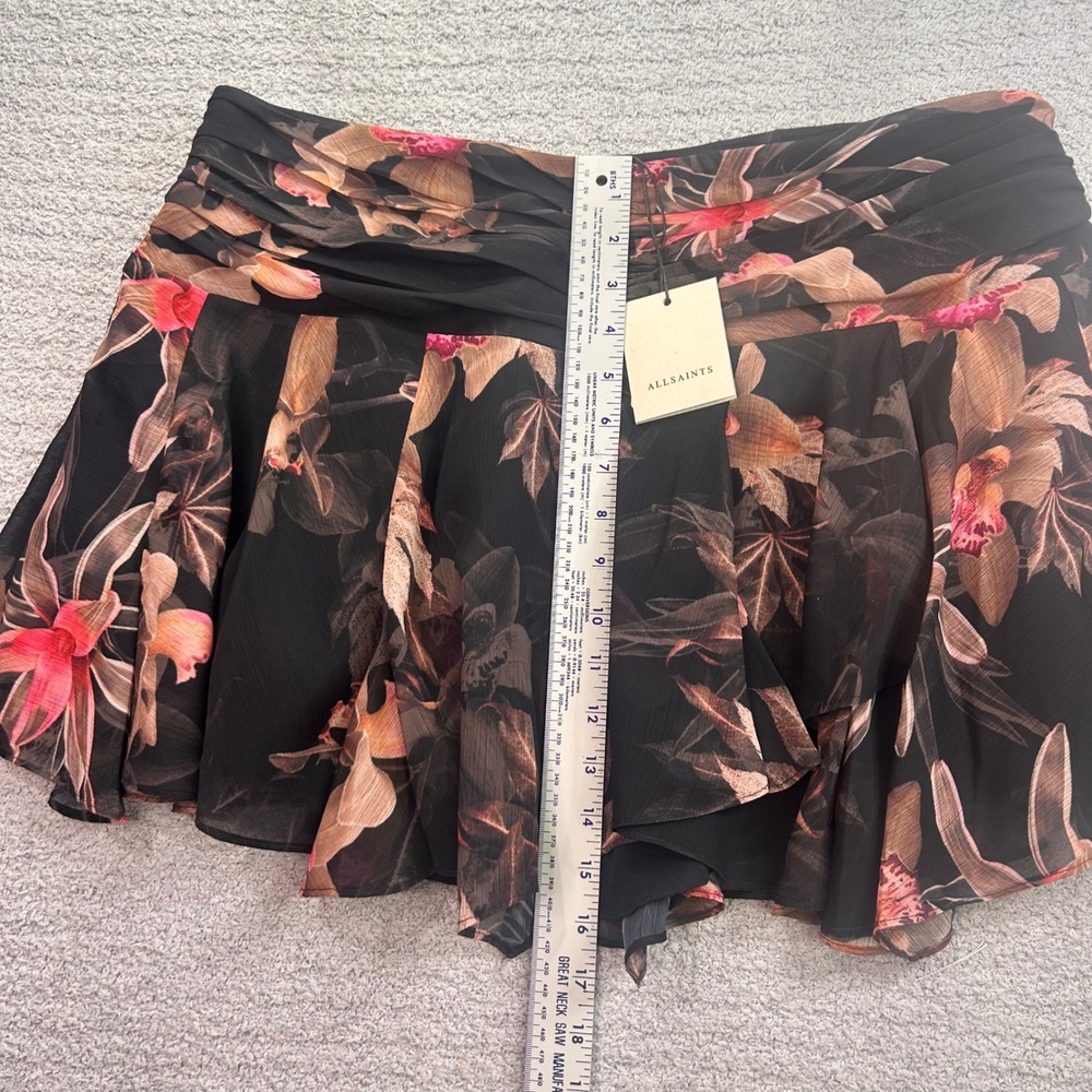 AllSaints nwt Erica Floral Miniskirt Ruched Ruffle size 12 Goth Edgy Boho Chic - Picture 6 of 7